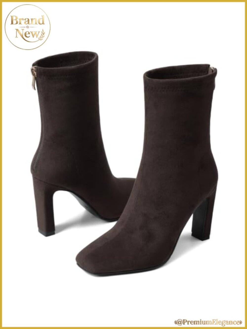 Women's Stretch Faux Suede Chunky Heel Ankle Boots Back Zipper